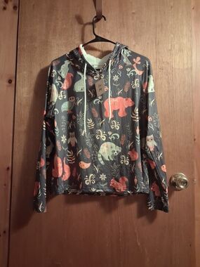 Girls' Gray Hooded Pullover with Coral & Mint Animal Print